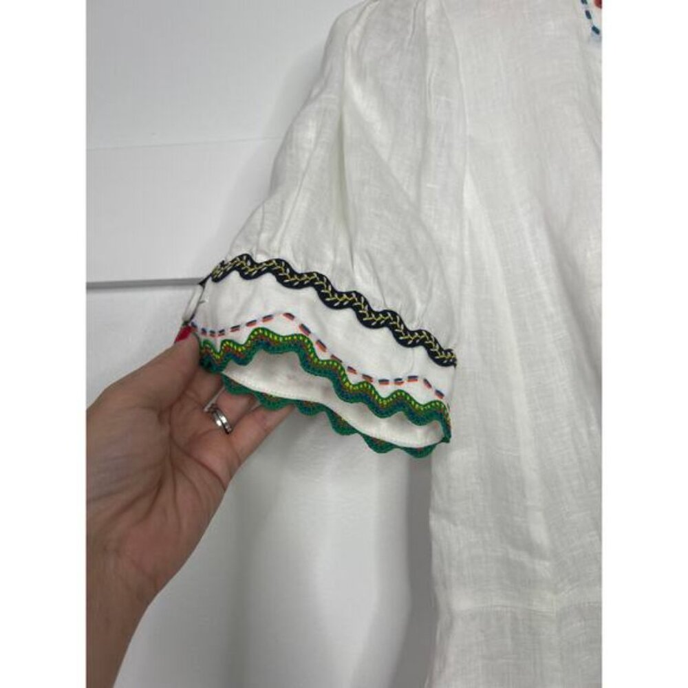 NEW Saloni Marlee Embroidered Scallop-Edge Embroidered Linen Dress White Size: 4 - Picture 6 of 8